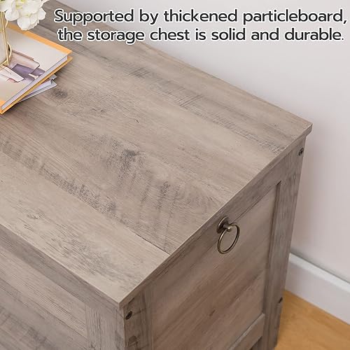 Miniatura 34 de HOOBRO Caja de juguetes, baúl de almacenamiento de aspecto de madera retro con bisagra de seguridad, banco de almacenamiento de entrada soporta 220