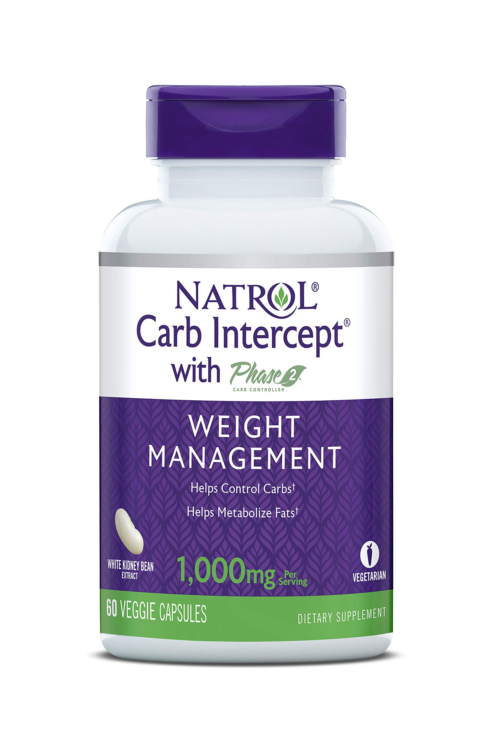 Photo 1 of *EXPIRES 1/25*Natrol Carb Intercept with Phase 2 Carb Controller Capsules, White Kidney Bean Extract, Helps Control Carbs, Helps Metabolize Fats, Clinically Tested, Promotes Healthy Body Weight, 1,000mg, 60 Count 60 Count (Pack of 1)