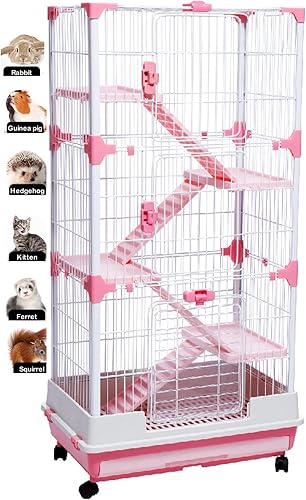 Jaula para mascotas de interior de 5 niveles para conejillos de indias, hurones, chinchilla, corralito de juegos, conejo, con plataforma sólida y