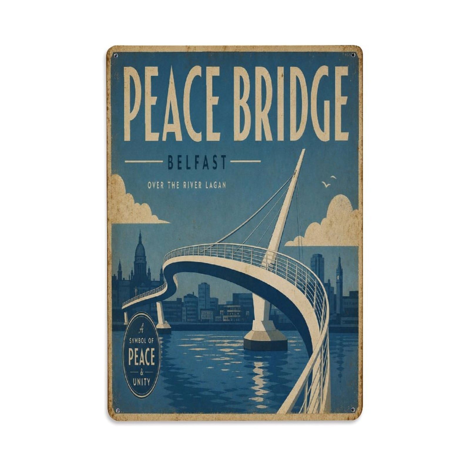 Belfast Lagan River Urban Waterfront Heritage Travel Metal Tin Sign Plaque Wall Decor for Cafe, Man Cave, Club Bar, Office, Home Garden Round Metal Poster 8x12Inch