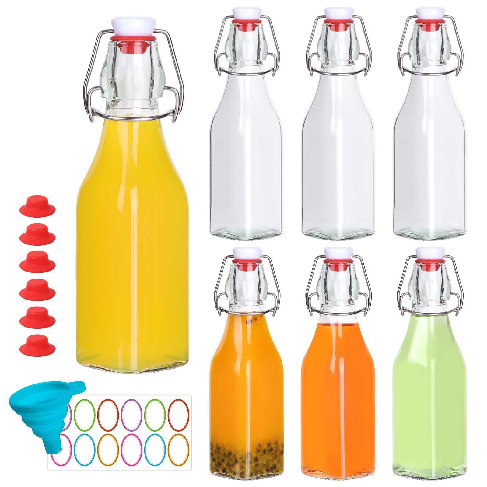 EkkoVla 250ml Swing Top Glass Bottles with Airtight Lids, 6 Pack – Flip Top Bottles for Kombucha, Beer, Kefir, Oil, Vinegar & Homemade Drinks