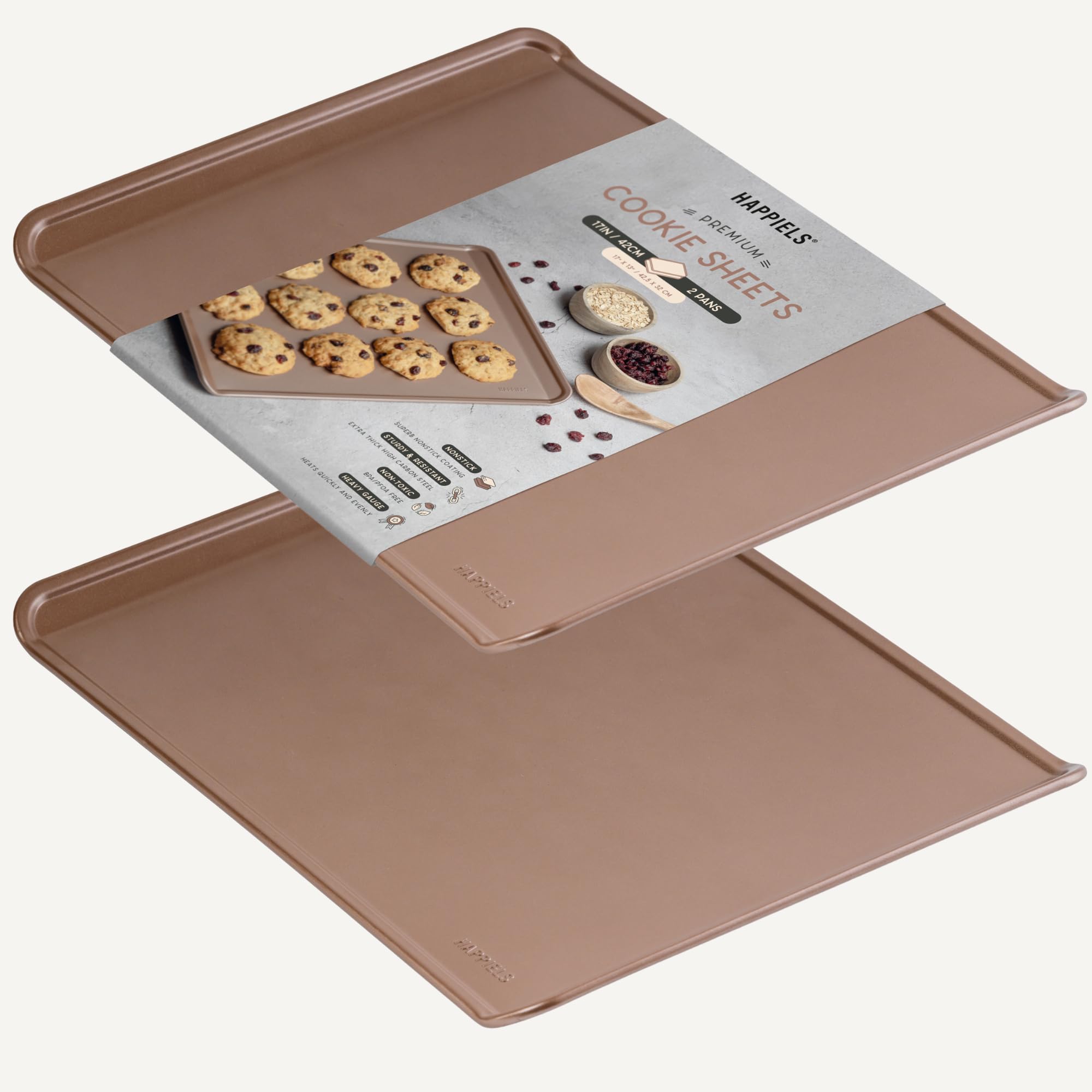 HAPPIELS 13 x 17 inch Nonstick Cookie Sheet 2-Pack Rimless, PFOA &amp; BPA Free