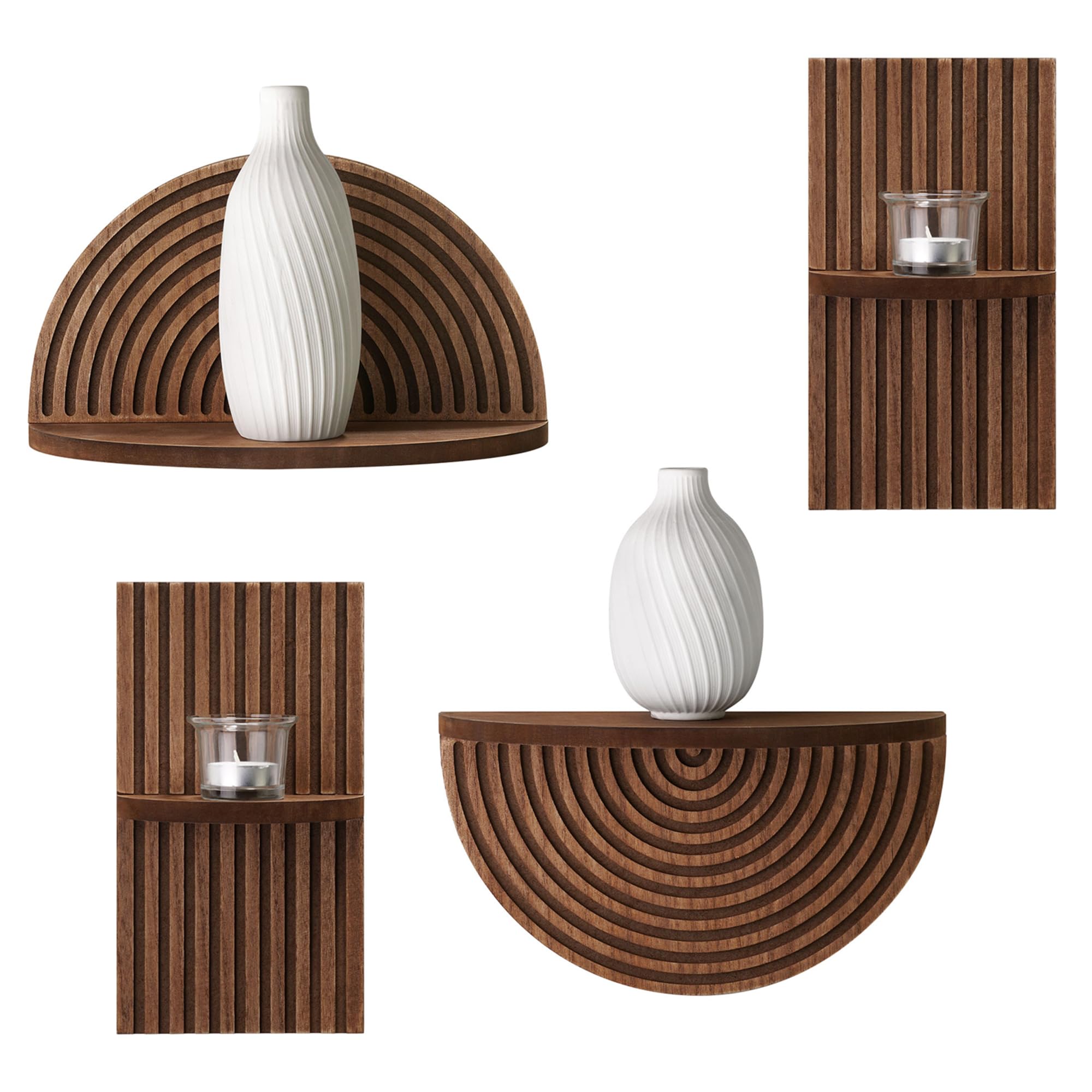 American Art Decor Half Circles Meet Right Angles 4-Piece Shelf Set - 10" x 5.5", 6.25" x 11.75"