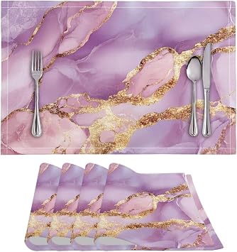 BIGCARJOB Pink Marble Print Placemat Set of 4 Placemats Table Cover Dining Table Set Valentines Day Decorations Table Cloth Marble Texture Place mats for Dining Table