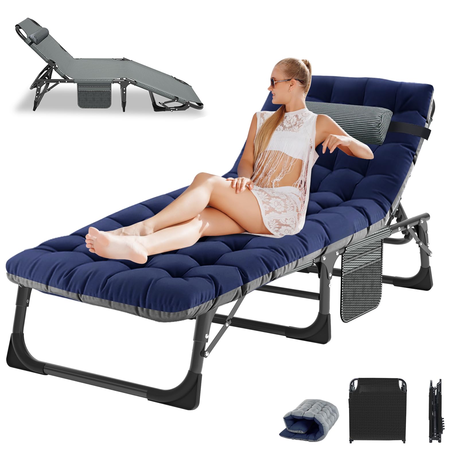 Chaise longue avec matelas pliable pour camping piscine et plage