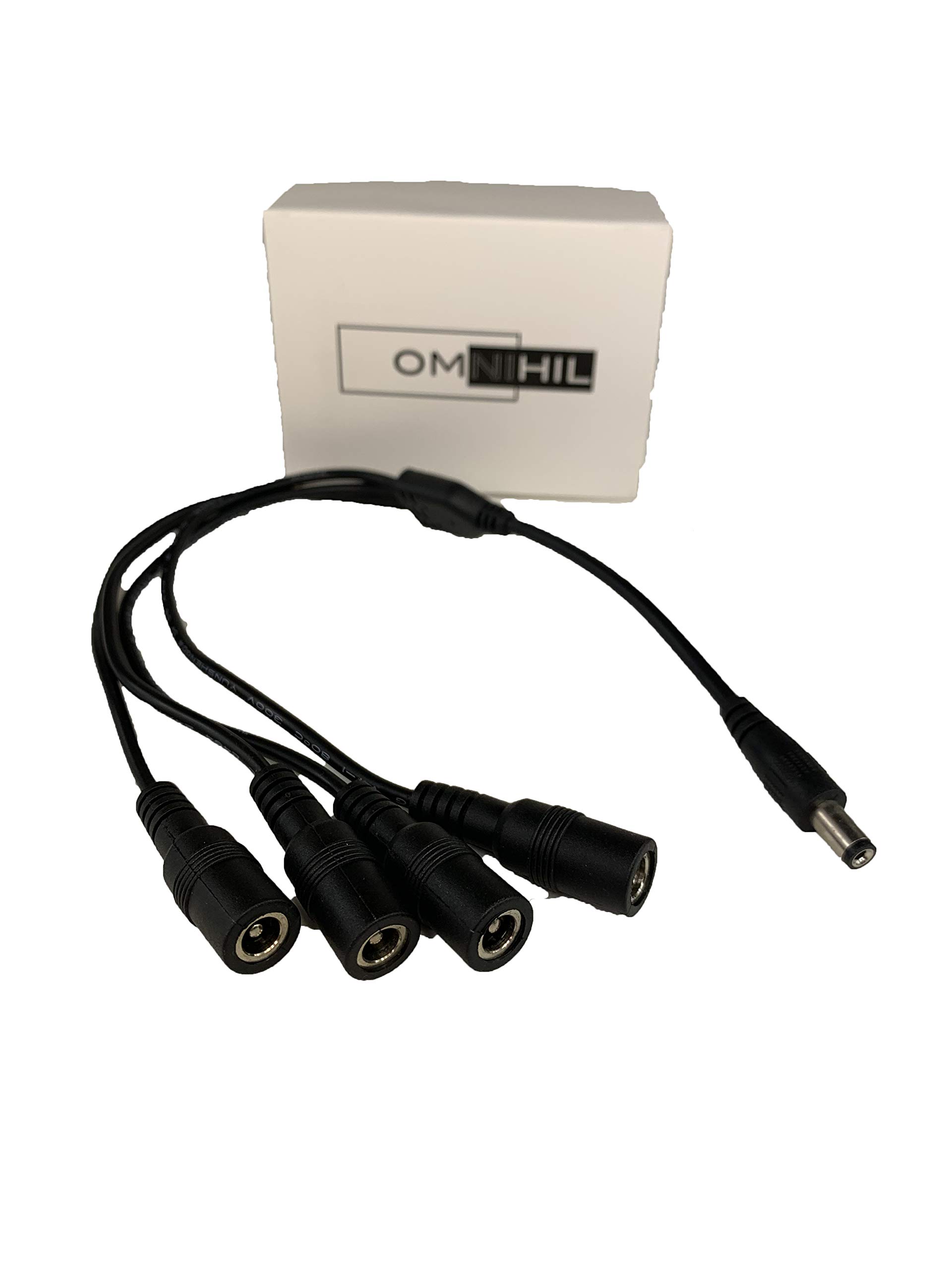 OMNIHIL DC - Divisor de Conector de Barril de 2,1 mm x 5,5 mm, 1 Conector Macho a 4 Conectores hembra/24 AWG