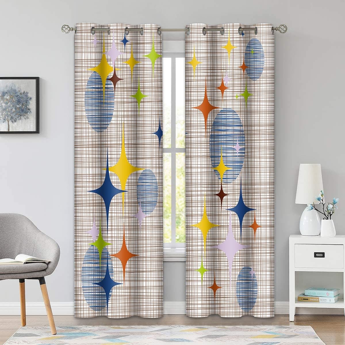 BSPPTI Mid Century Window Curtains Panel 84 inches Long Abstract Vintage Boho Drapes for Bedroom Living Room Blackout Curtains 2 Panels Darkening Treatment with Grommet Set of Brown,42Wx84L