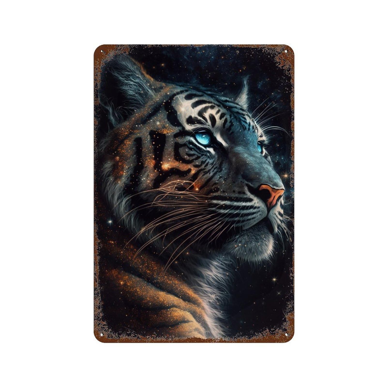 Vintage Rust Metal Sign with Galactic Tiger Portrait-18 Design 11.8"x7.9", for Office, Studio And Wall Decor, Farmhouse Wall Decor