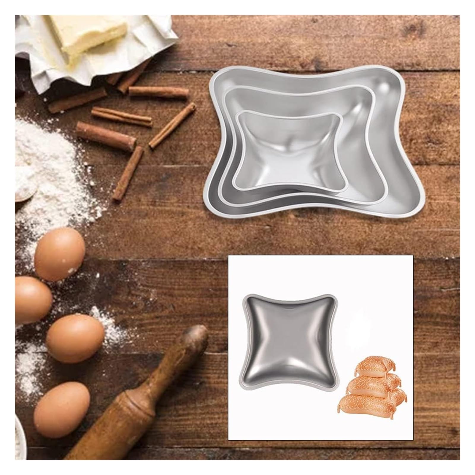 Stampi fai da te for creazione artistica, set artigianale fatto a mano, set di 3 stampi for torte fai da te, forma di cuscino, forma di cuscino, teglia for torte, stampo in lega di alluminio for dolci