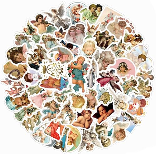 73 calcomanías impermeables de ángel vintage de dibujos animados para niños, niñas, niños, adolescentes y adultos para cumpleaños, fiesta de
