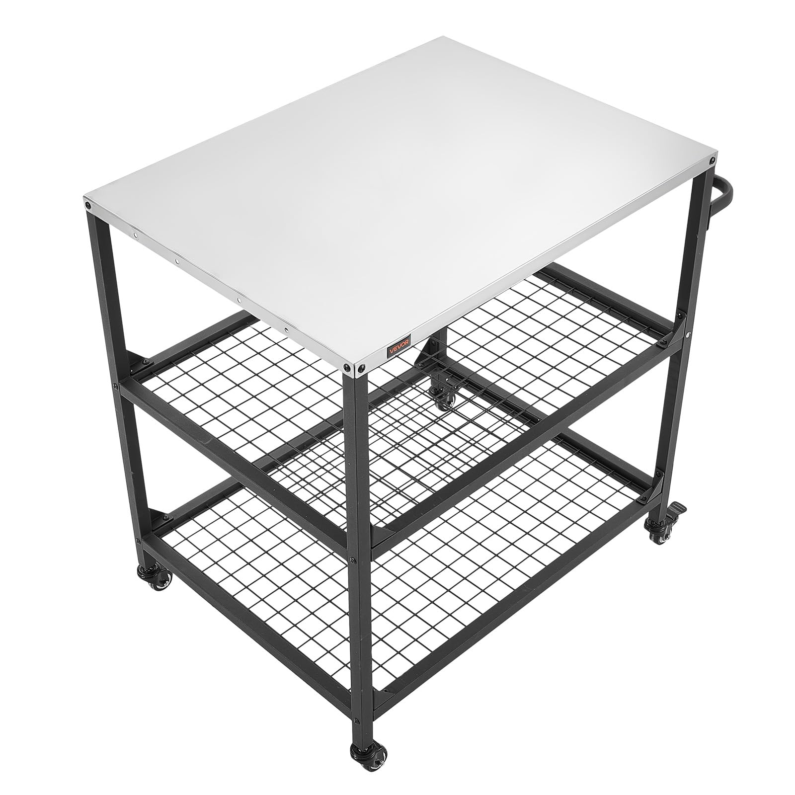 VEVOR Grillwagen Outdoor 80x61 cm (Tischplattengröße), Rollbarer Grilltisch mit seitlichem Griff & 2 Gitterablagen & 4 Rädern, Grillvorbereitungstisch Servierwagen für Picknick Küche Garten