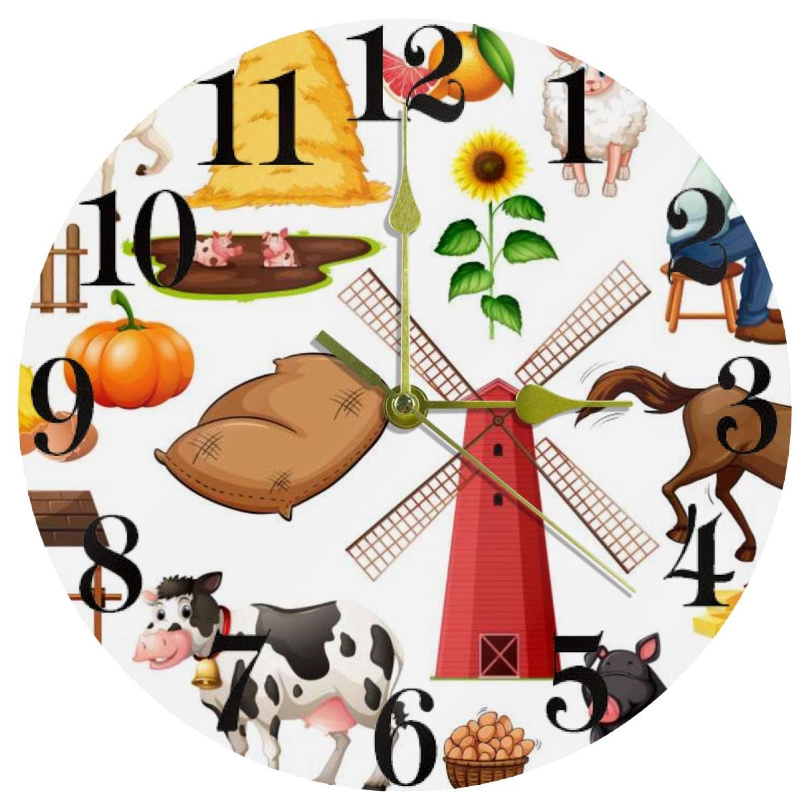 Horloge murale silencieuse sans tic-tac avec motif animal mignon
