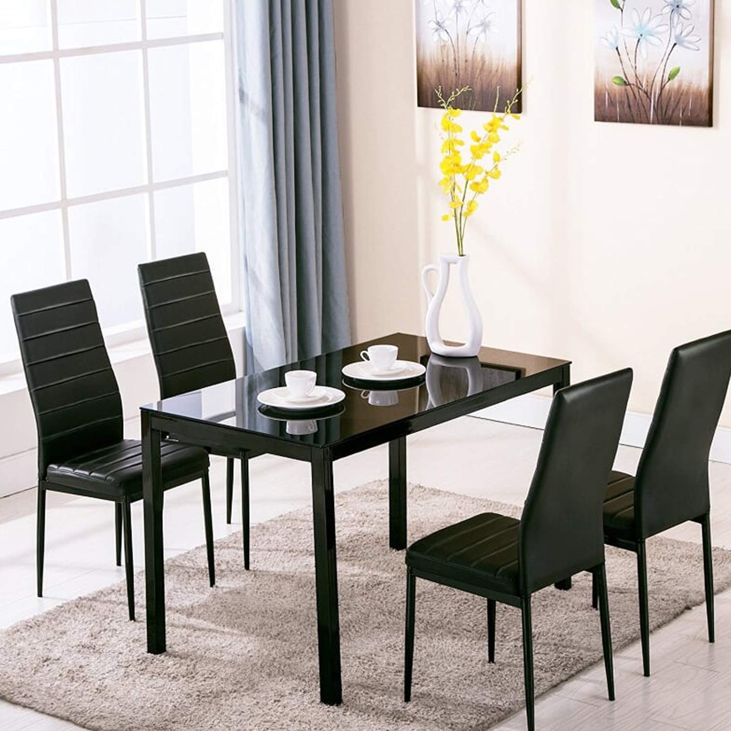 Buy EBS 5 Piece Modern 115 cm Rectangular Transparent Glass Top Dining