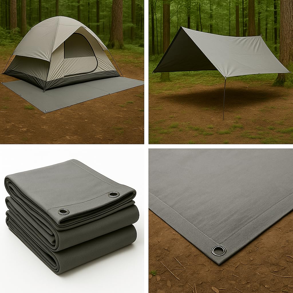 Heavy Duty Canvas Tarp for Camping & Outdoor Shelter – Waterproof Groundsheet & Tent Cover – Durable Breathable Tarpaulin for Hiking, Travel, Rain Protection (Multiple Sizes) (Grey, 4 x 6 ft)