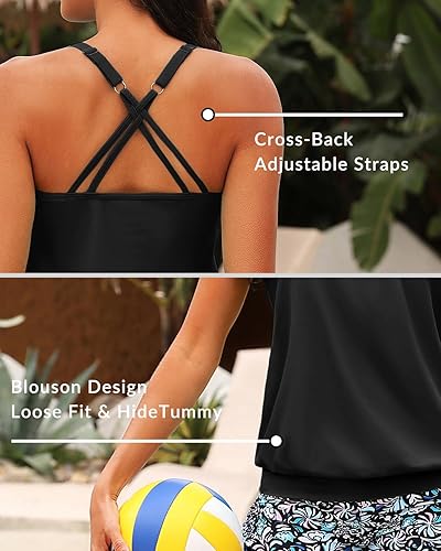 Miniatura 5 de Yonique Tops tankini modestos para mujer, ajuste holgado, sin parte inferior