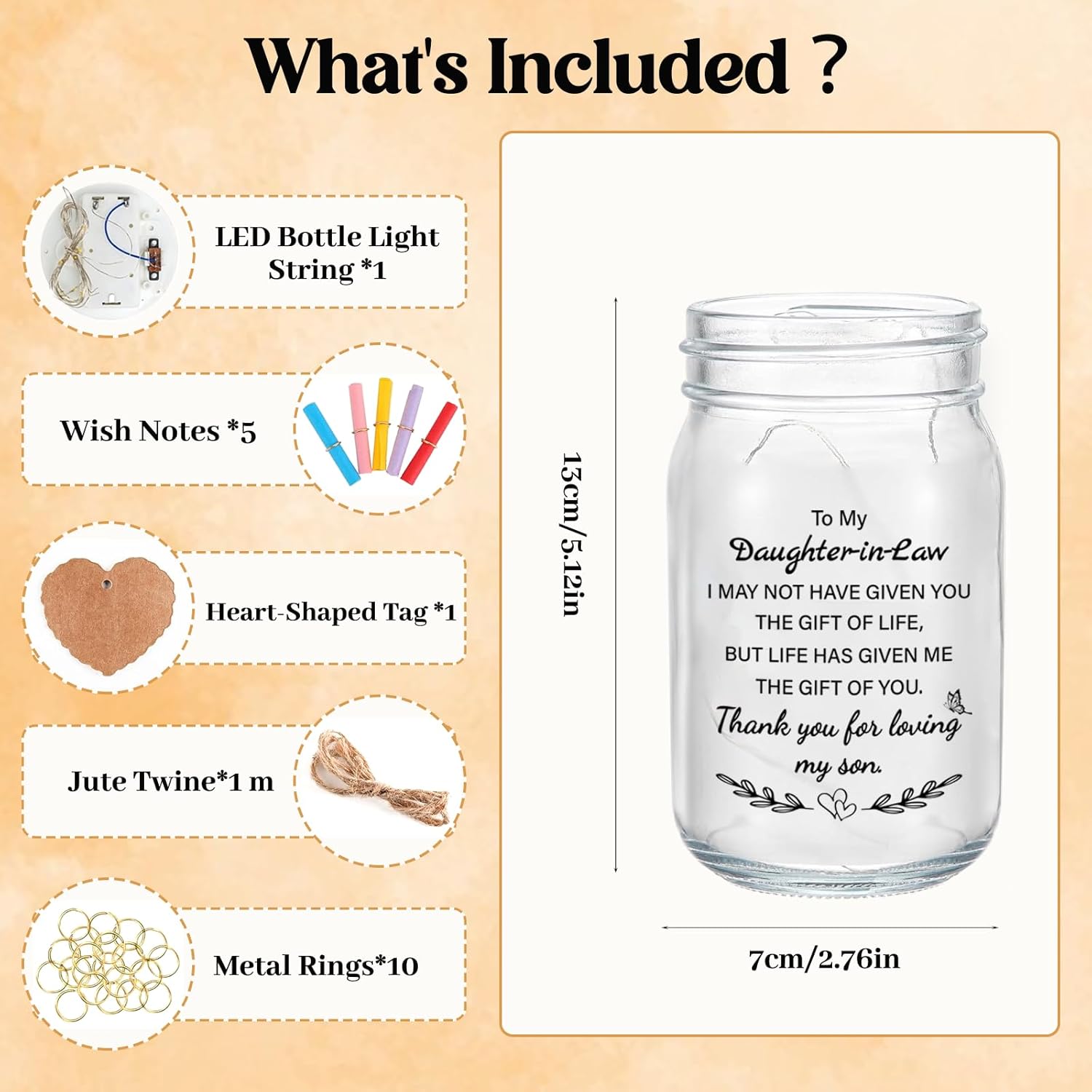 Daughter in Law Gifts for Wedding Day, to My Daughter-in-Law Mason Jar Light Present, Valentines Day Birthday Mothers Day Anniversary Christmas Gifts for Daughter in Law - Image 2