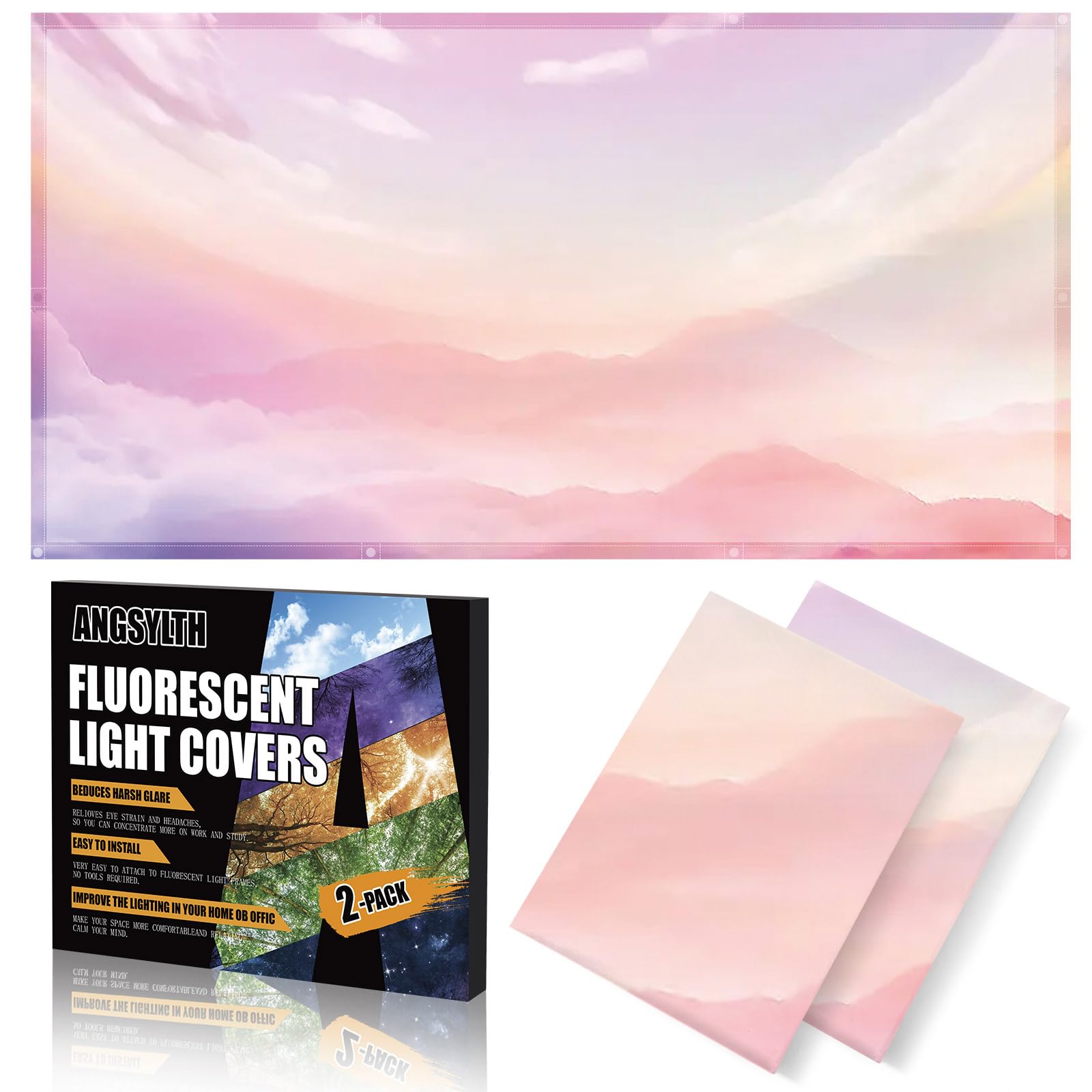 ANGSYLTH 2 Pcs Fluorescent Light Covers - 4 x 2 Feet Covers for Ceiling Lights, Magnetic Light Filters for Classroom, Office, Hospitals, Home (Pink -