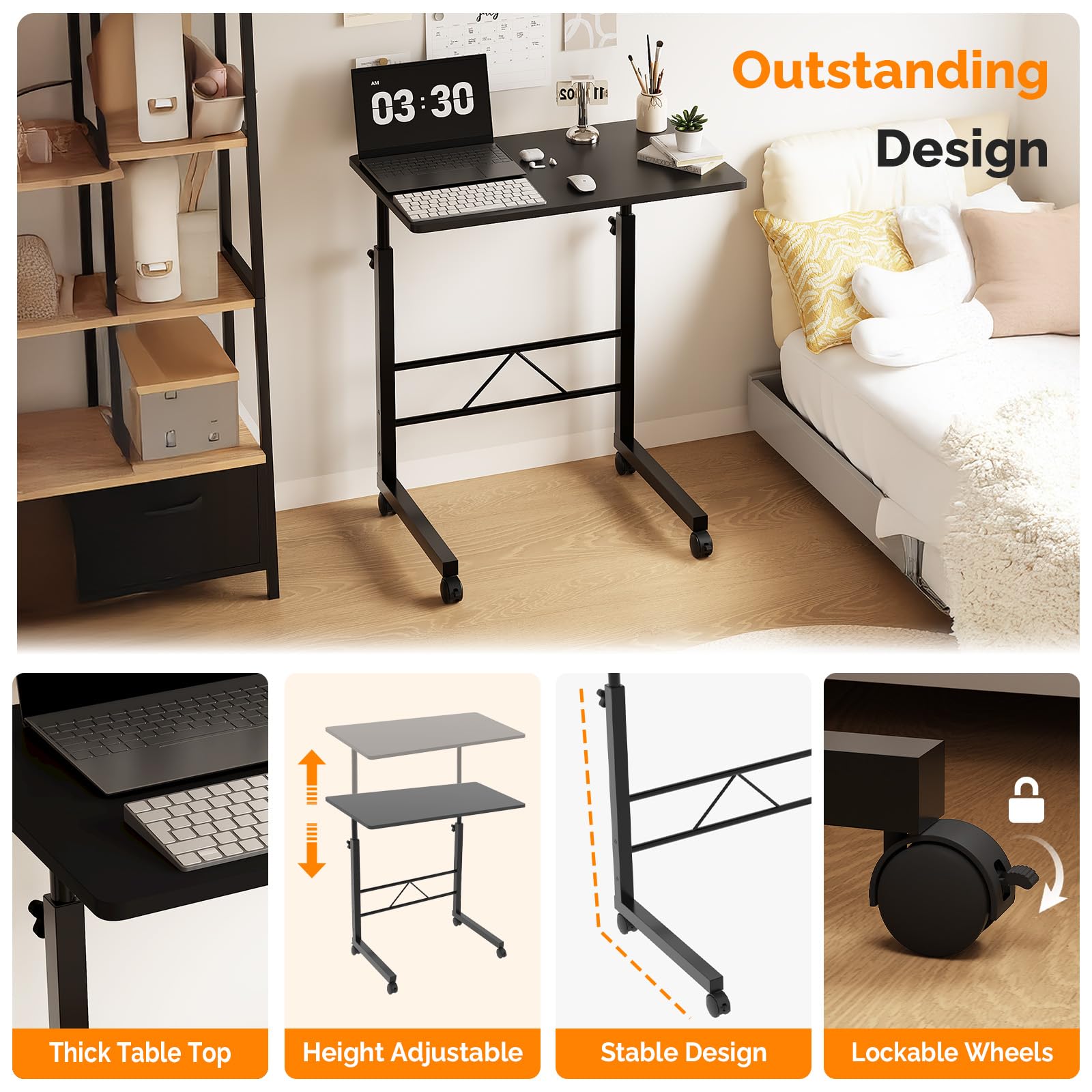 FCH Computer Workstation Standing Desk Adjustable Height Small Computer Desk w Rolling Sit Stand Laptop Desk TV Tray — view 4