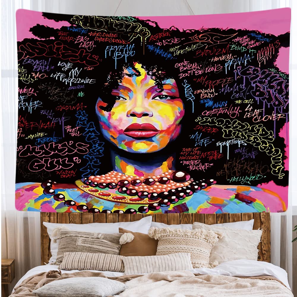 Ulticool, Frau Art Quotes Black Hair, Tapestry, 200 x 150 cm, Large Tapestry, Poster Decoration, Wallpaper, Picture - Image 2