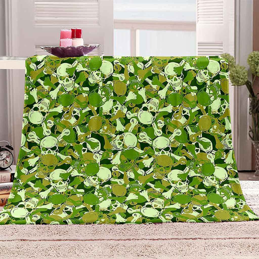 Couverture flanelle crâne vert 150X200Cm au toucher velours premium