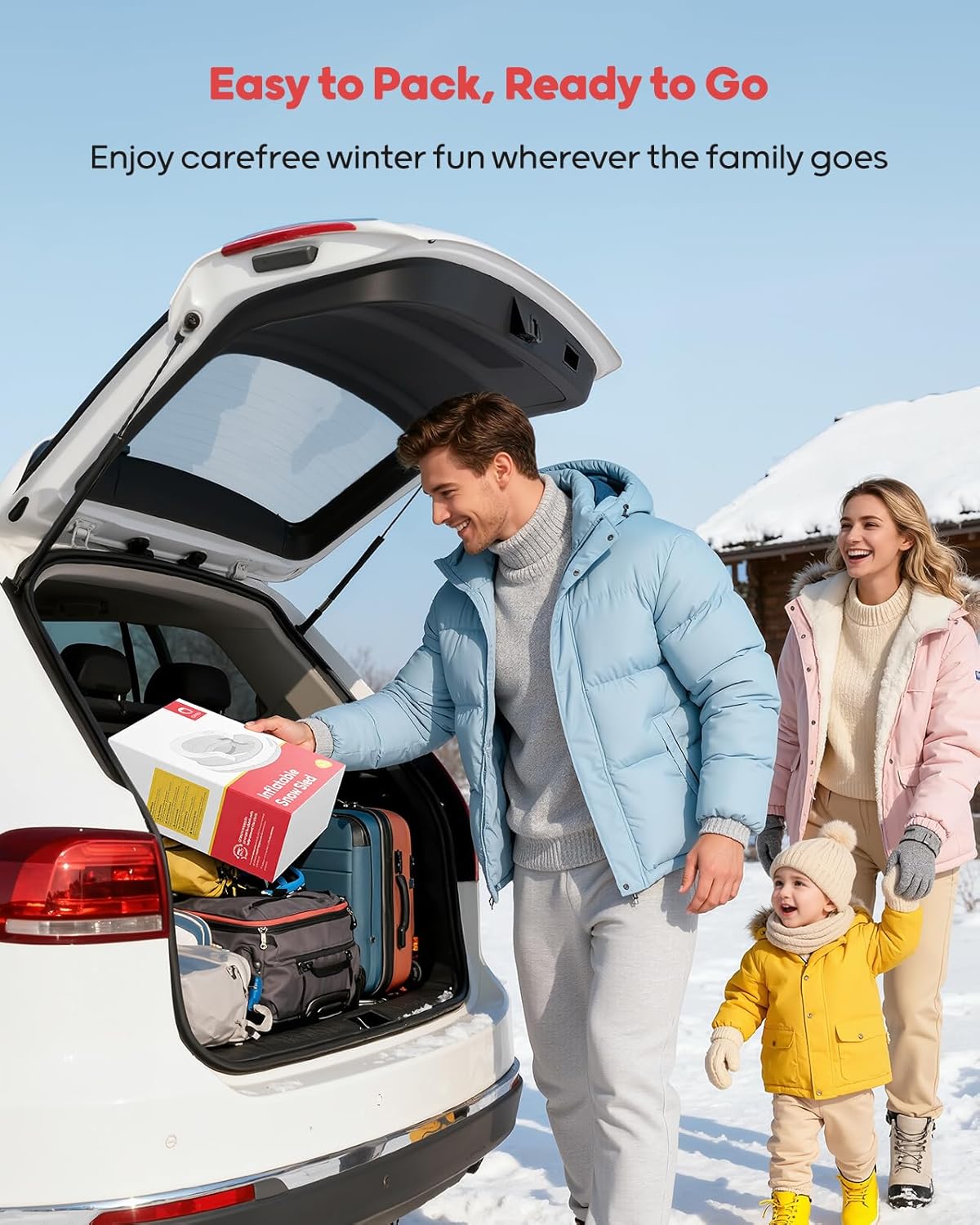 QPAU Snow Sled for Toddlers 1-3 with Canvas Cover, Inflatable Baby Sled with 3-Sided Protection, Tow Strap & Handles, Kids Snow Tube for Skiing & Sledding Outdoor Toys