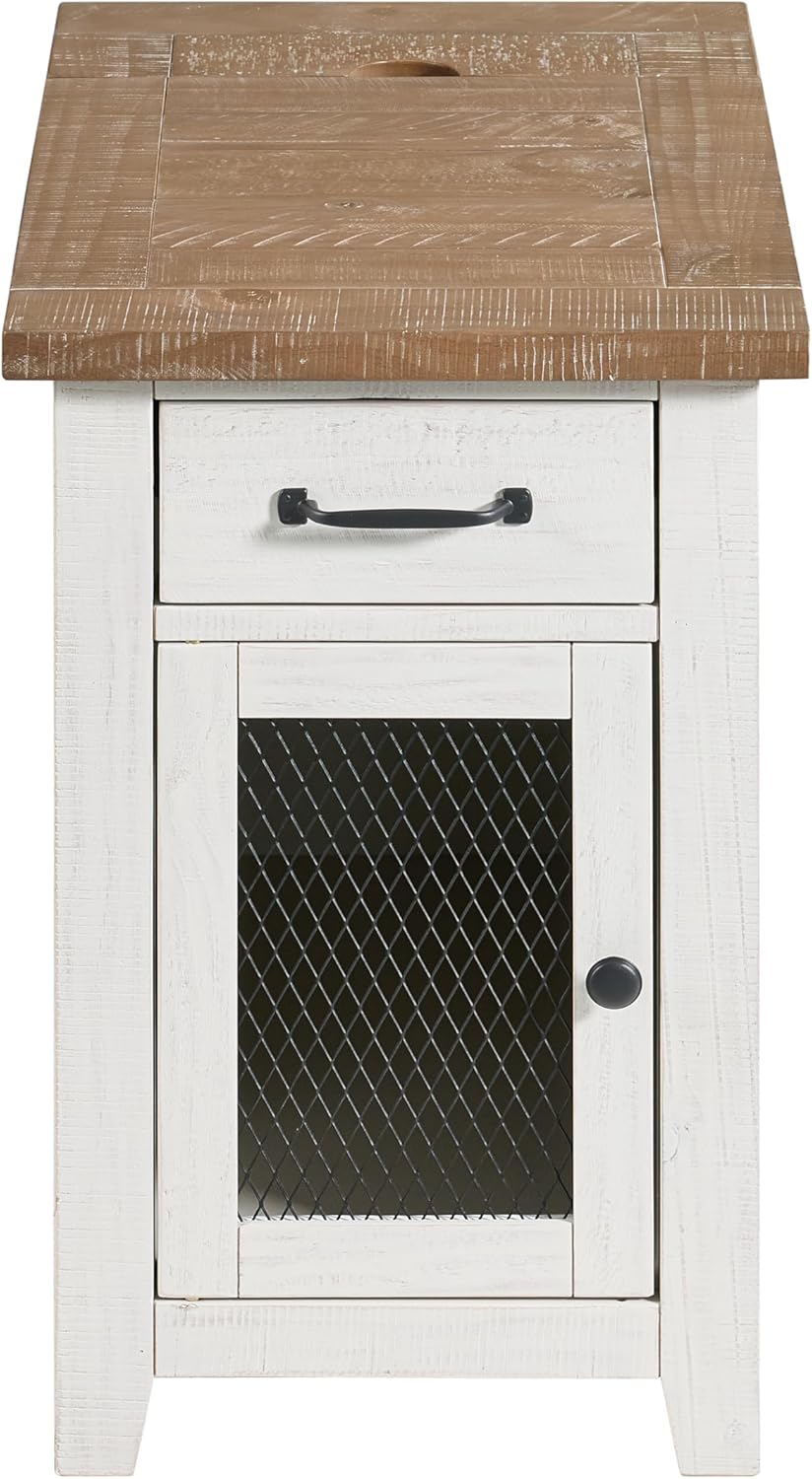 Martin Svensson Home Solid Wood White and Driftwood Rustic Chairside End Table with Power and Storage
