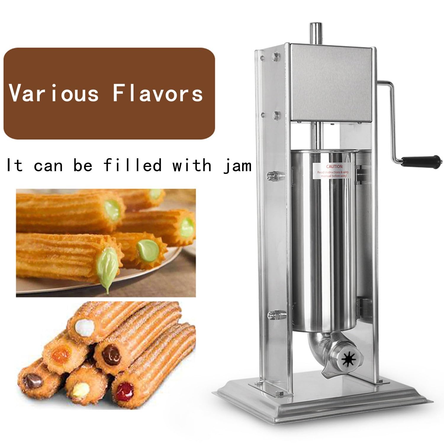 Máquina Manual para Hacer Churros y embutir Salchichas, con 4 boquillas, de Acero Inoxidable, para Hacer donas de Postre, Ideal para Uso doméstico y Comercial (5 l)