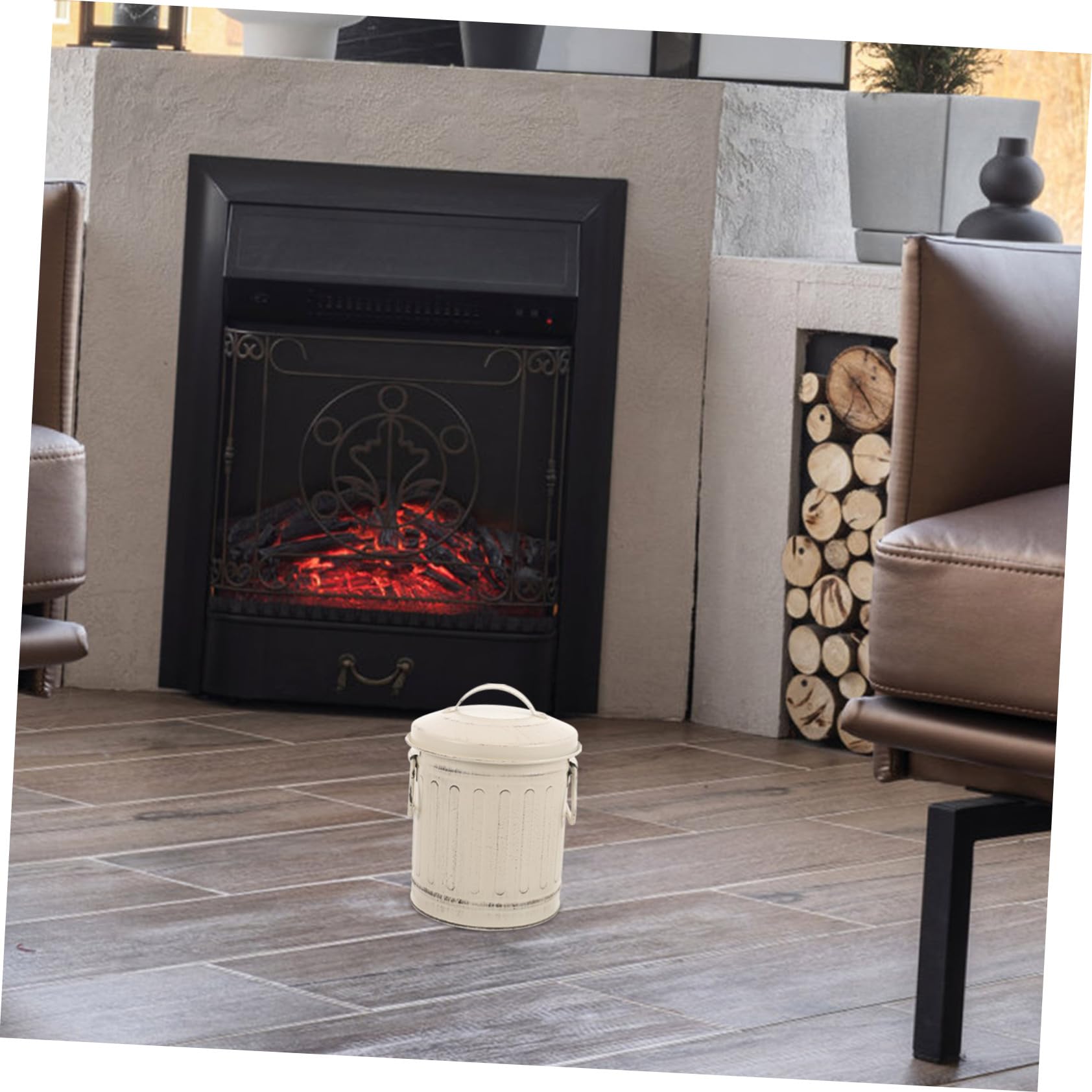 Secchio 1 Cenere Stufa Coperchio con Ferro in Beige Pezzo | Stile Vintage, Grande Capienza, Uso Domestico Interno e Focolare, Lavorazione Curata