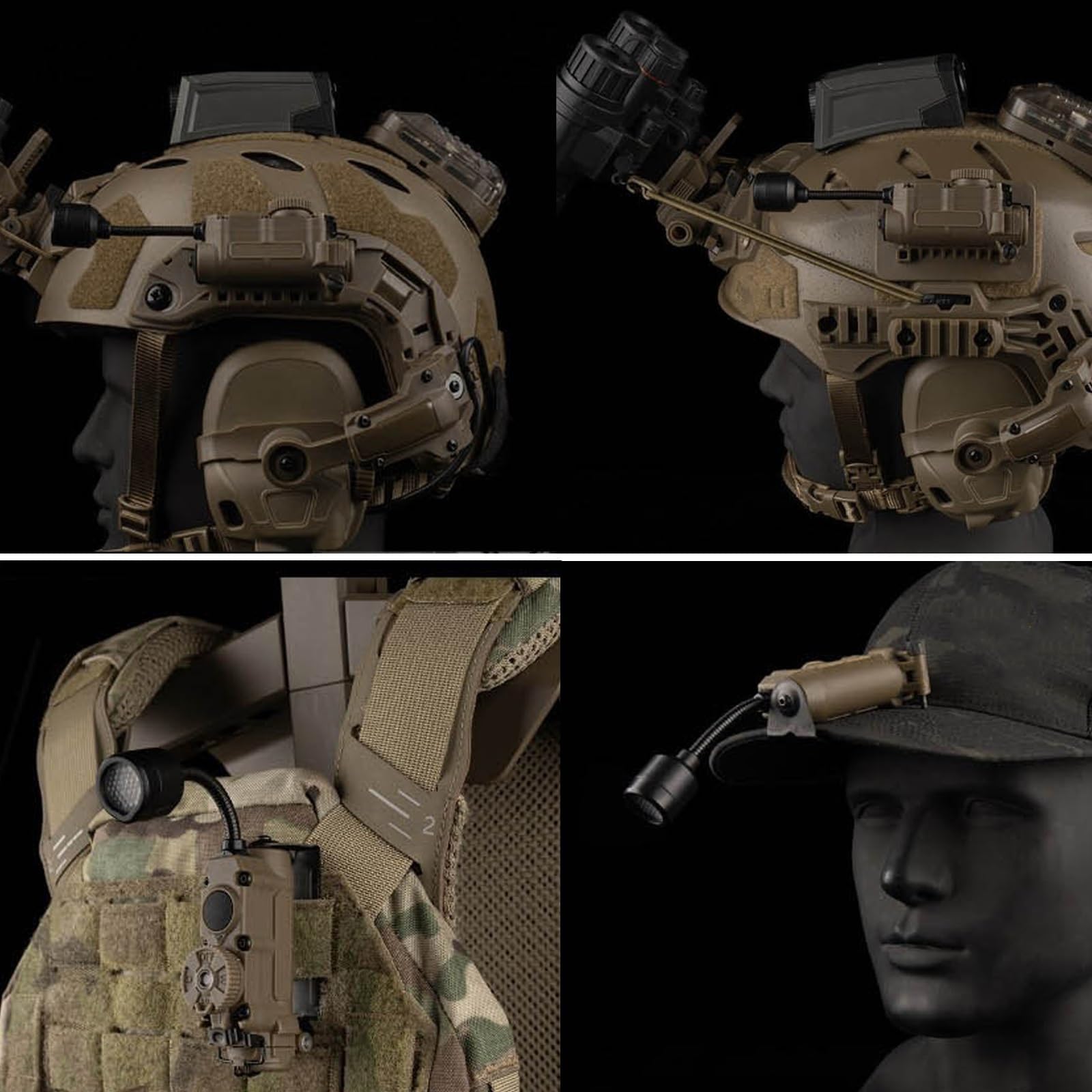 WLXW Outdoor 5-in-1-Airsoft-Helmleuchte Mit Halterung, Inklusive Taktischer ARC-Führungsschienen-Gurtbandclips, for Die Montage des MOLLE-Gurtsystems