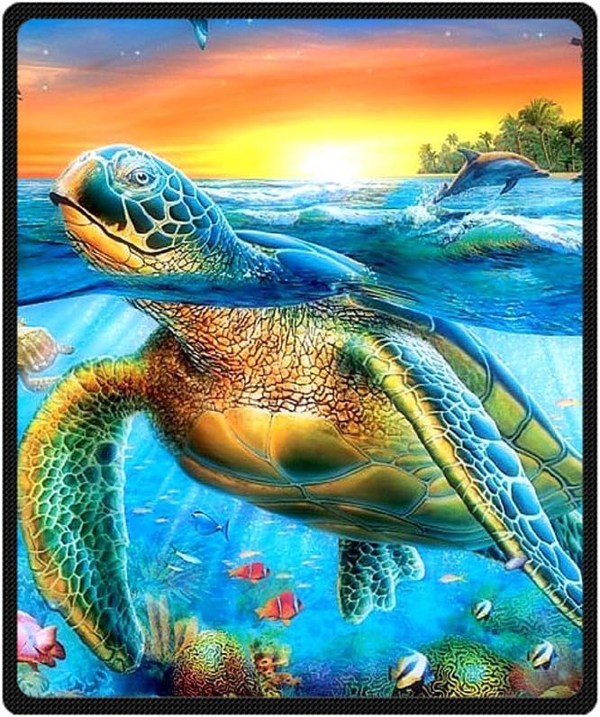 Custom Turtle Fishes Dolphin Blue Sea Coral Supersoft Throw Fleece Blanket 50"X60"