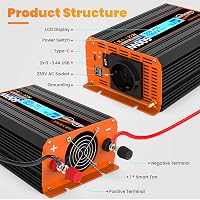 JARXIOKE 600W Színuszos Feszültségátalakító 12V-230V - Autós Inverter LCD Kijelzővel, EU Csatlakozóval, Napelemes Rendszerekhez 3