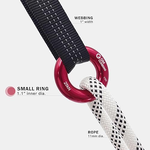 Miniatura 11 de GM CLIMBING Rappel Ring 25kN para escalada en roca Arborist Rescue Slackline Hammock Large Negro_1 paquete