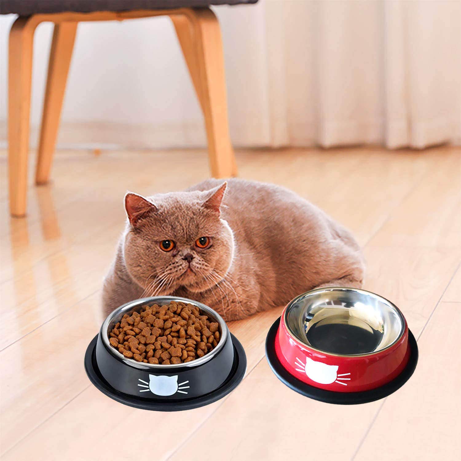 Ciotola antiscivolo in acciaio inox per gatti set da 3 multicolore nero rosso