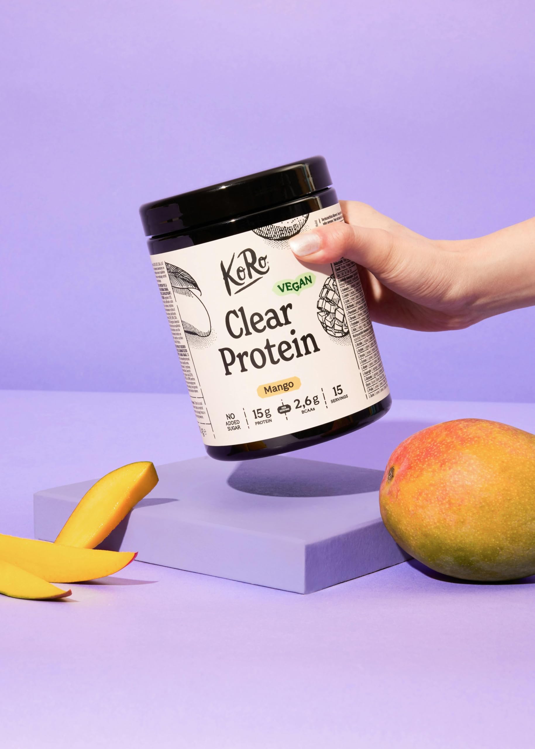 KoRo - Clear protein vegan à la mangue 300 g - Source de protéines vegan - Contient des BCAA - Sans sucres ajoutés : Sucré au sucralose*