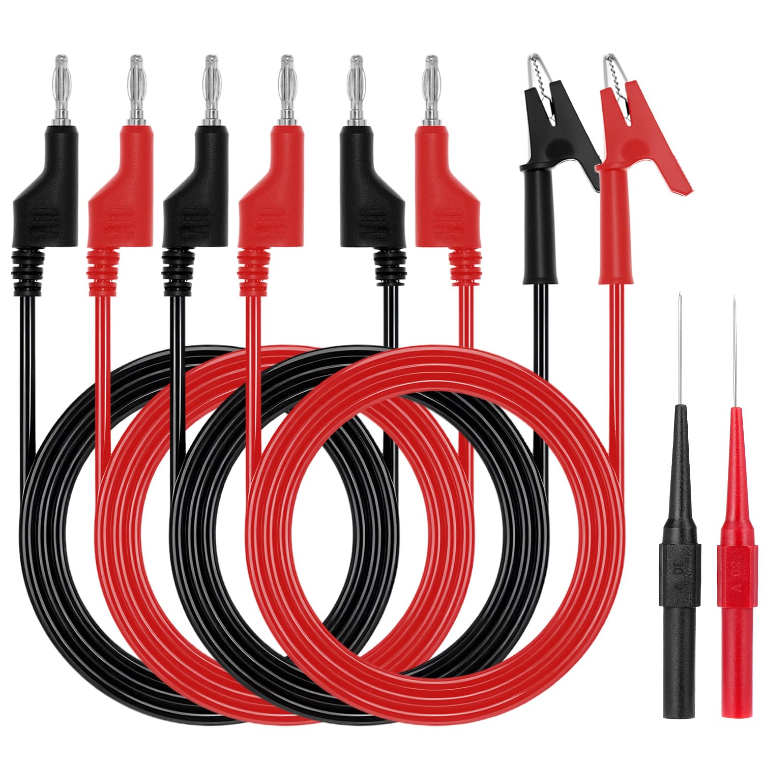 QWORK® Zestaw końcówek multimetru, kabel testowy z wtyczką bananową 1 m, końcówki krokodylkowe, wymienne igły