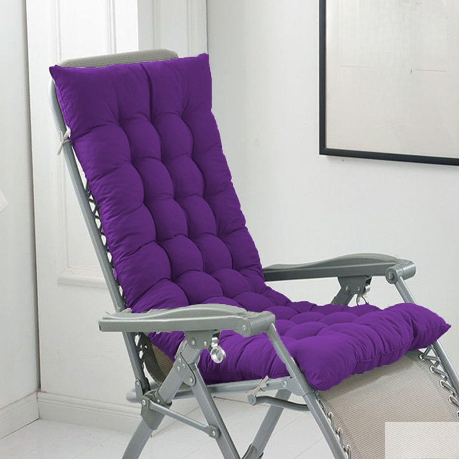 Cuscino per sedie a sdraio, resistente, morbido, in tinta unita, per sedie da giardino, comodo, per sedia a dondolo, con corda per legare (confezione da 1 cuscino) (viola, 2, 180 x 55 cm)