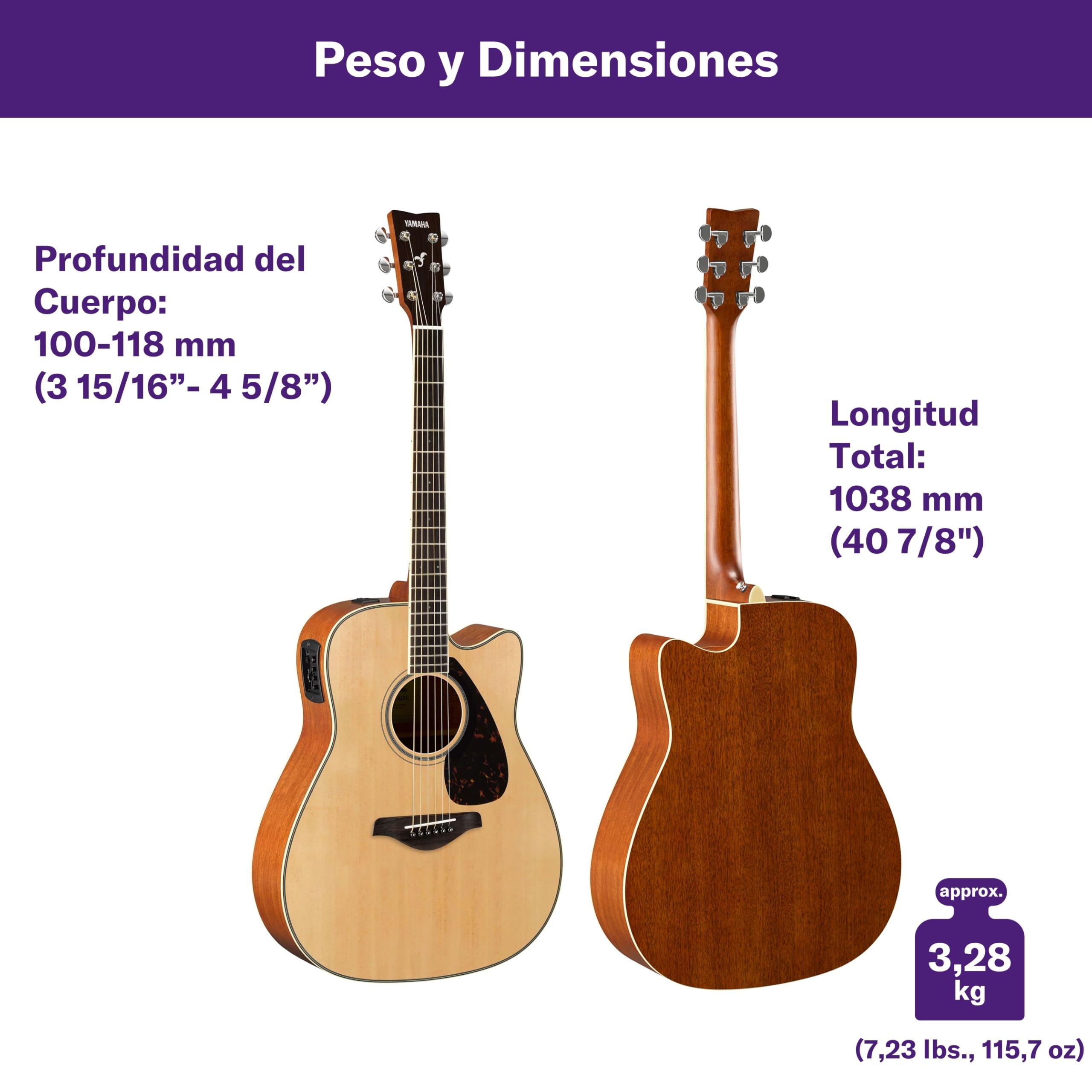 YAMAHA FGX820C Guitarra Electroacústica – Dreadnought Cutaway, Escala 24,96″, Tapa Maciza de Abeto, Fondo & Aros de Caoba, Previo Sistema66 Activo – Natural