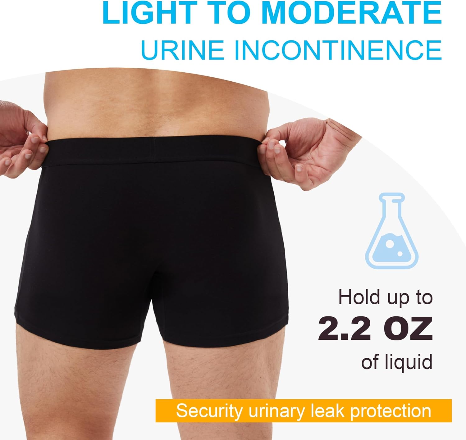 Mens Absorbent Incontinence Underwear Washable Adult Leak Protection Bladder Control Briefs Cotton 3 Pack (3 Black, L) - Image 2