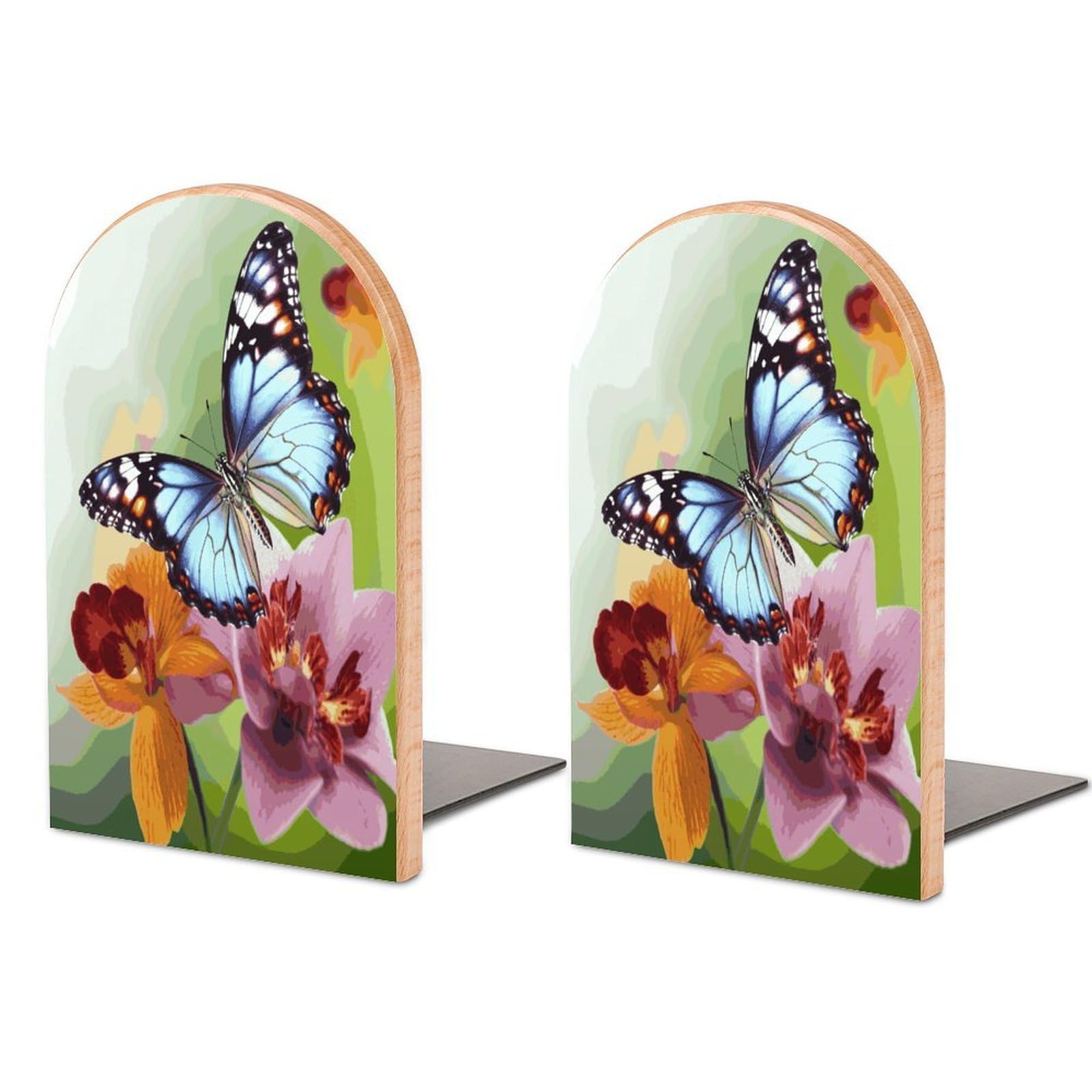 Tapón para libros pesados de madera con diseño de mariposas y flores