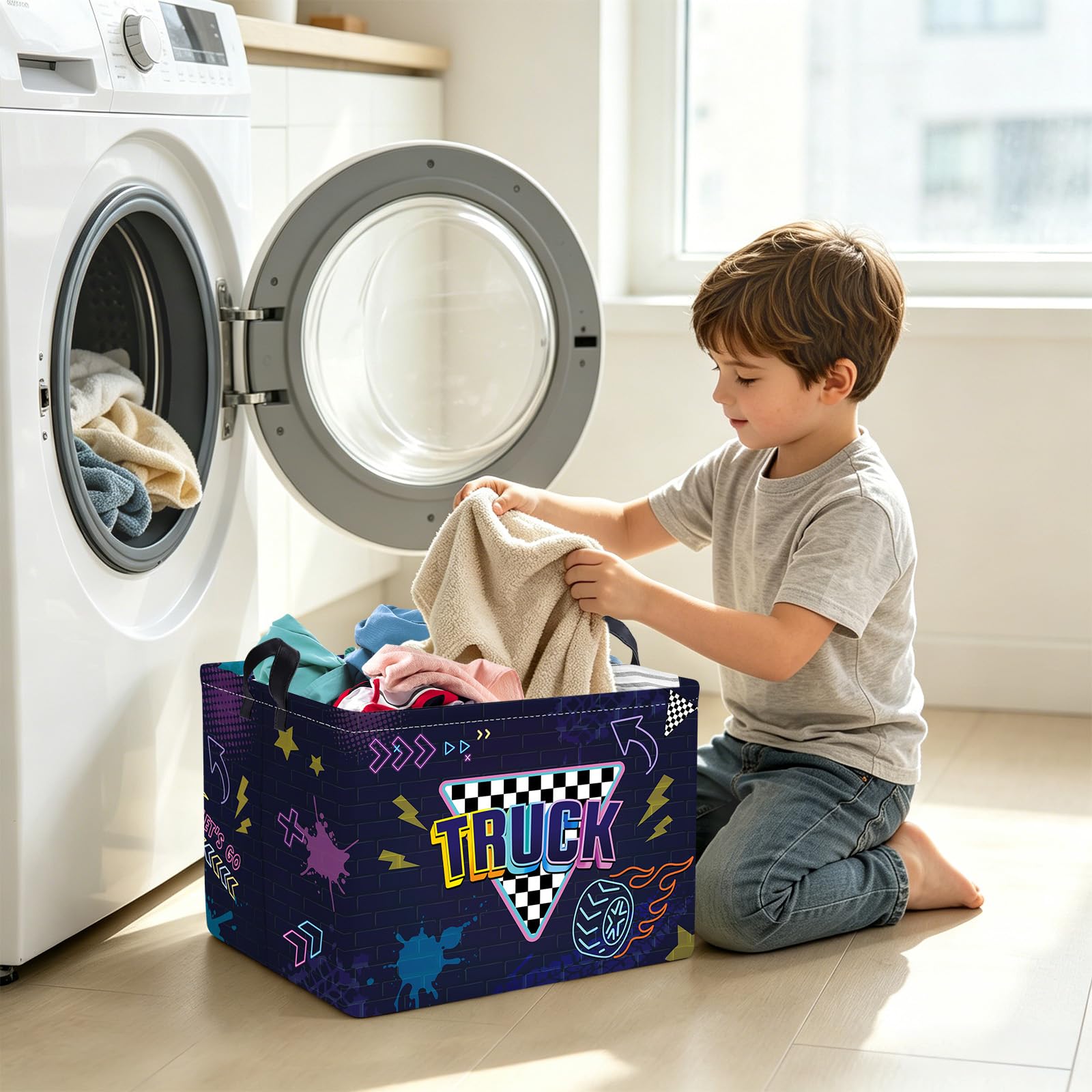 Clastyle Cestos Almacenaje Coche de Carreras Infantil Cesta Ropa Sucia Plegable para Habitación Bebé Dormitorio Cajas de Almacenaje Juguetes para Chico, Púrpura 3D, 40x30x30 cm