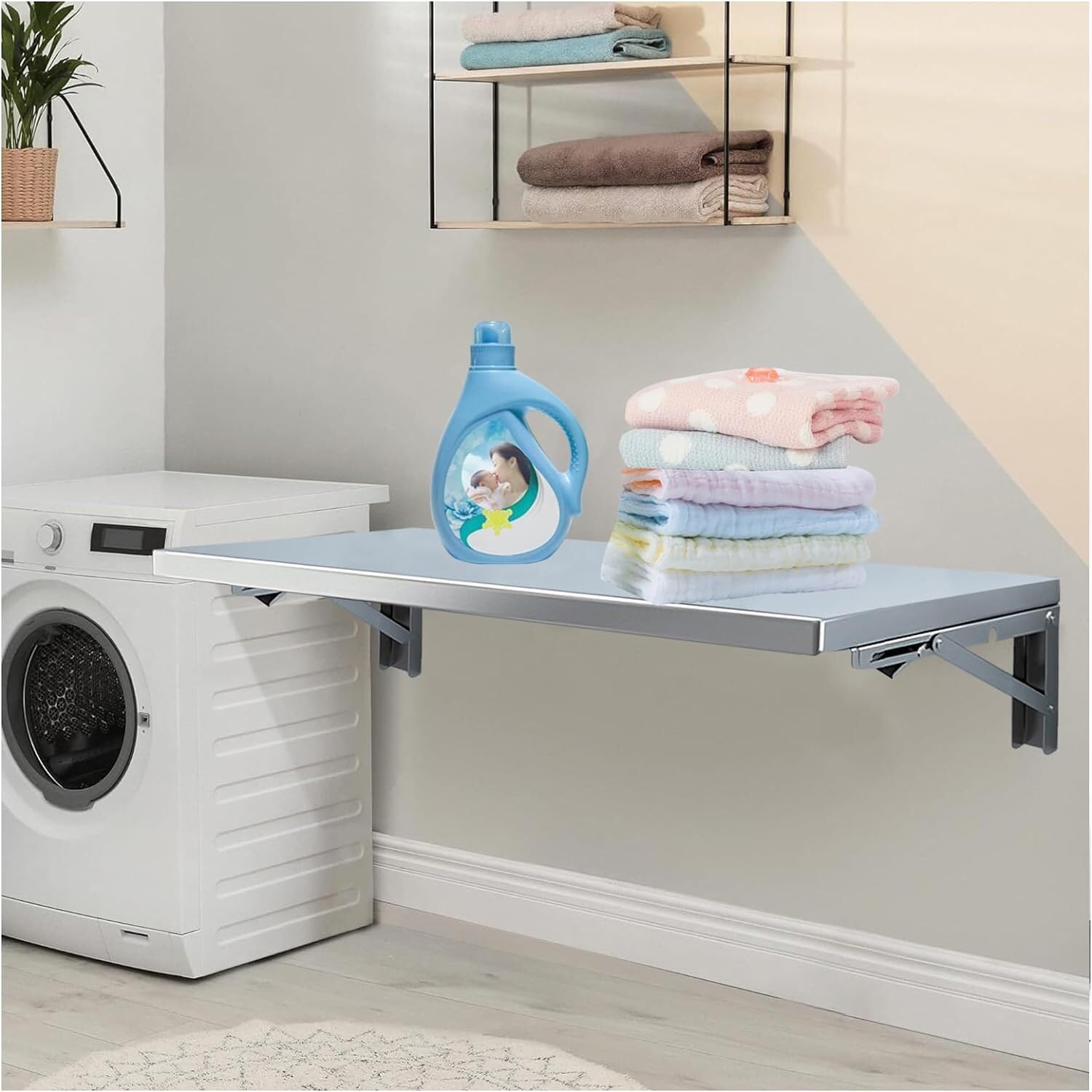 壁掛けテーブル ステンレススチール 100x40cm Amazon｜ランドリールーム用壁掛け折りたたみテーブル、金属ブラケット