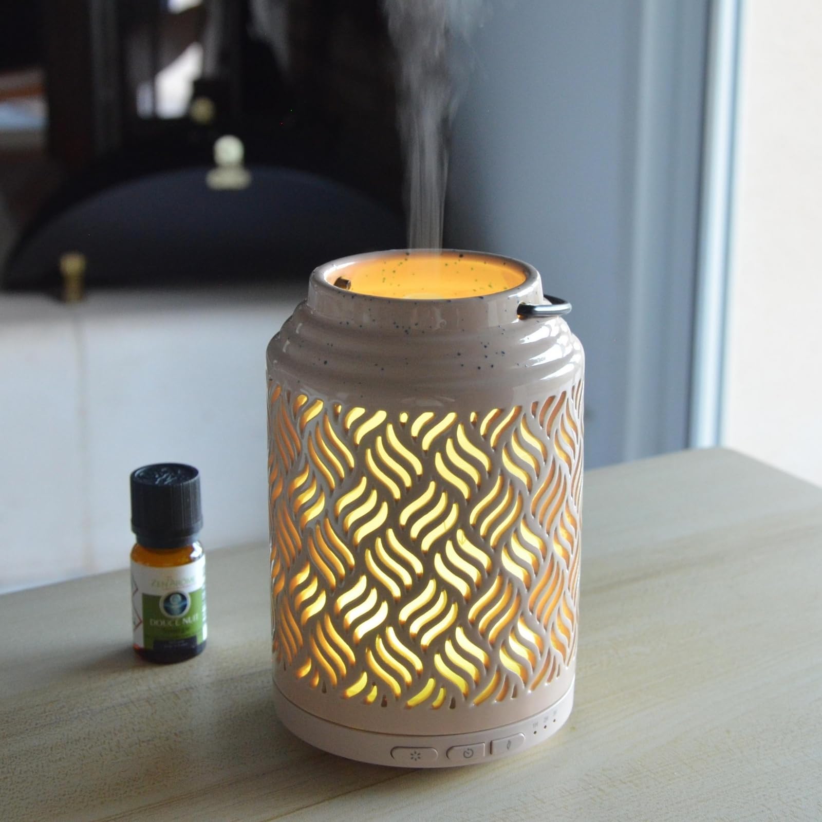 Zen'Arôme Diffusor für ätherisches Öl, WLAN Venedig – elektrischer Diffusor, kompatibel mit Alexa/Google Home – vollständige Kontrolle über die App Tuya Smart – natürliche Materialien Holz und Keramik