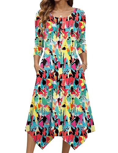 Zeagoo Midi Dresses Women 2026 Spring Dress 3/4 Sleeve Casual