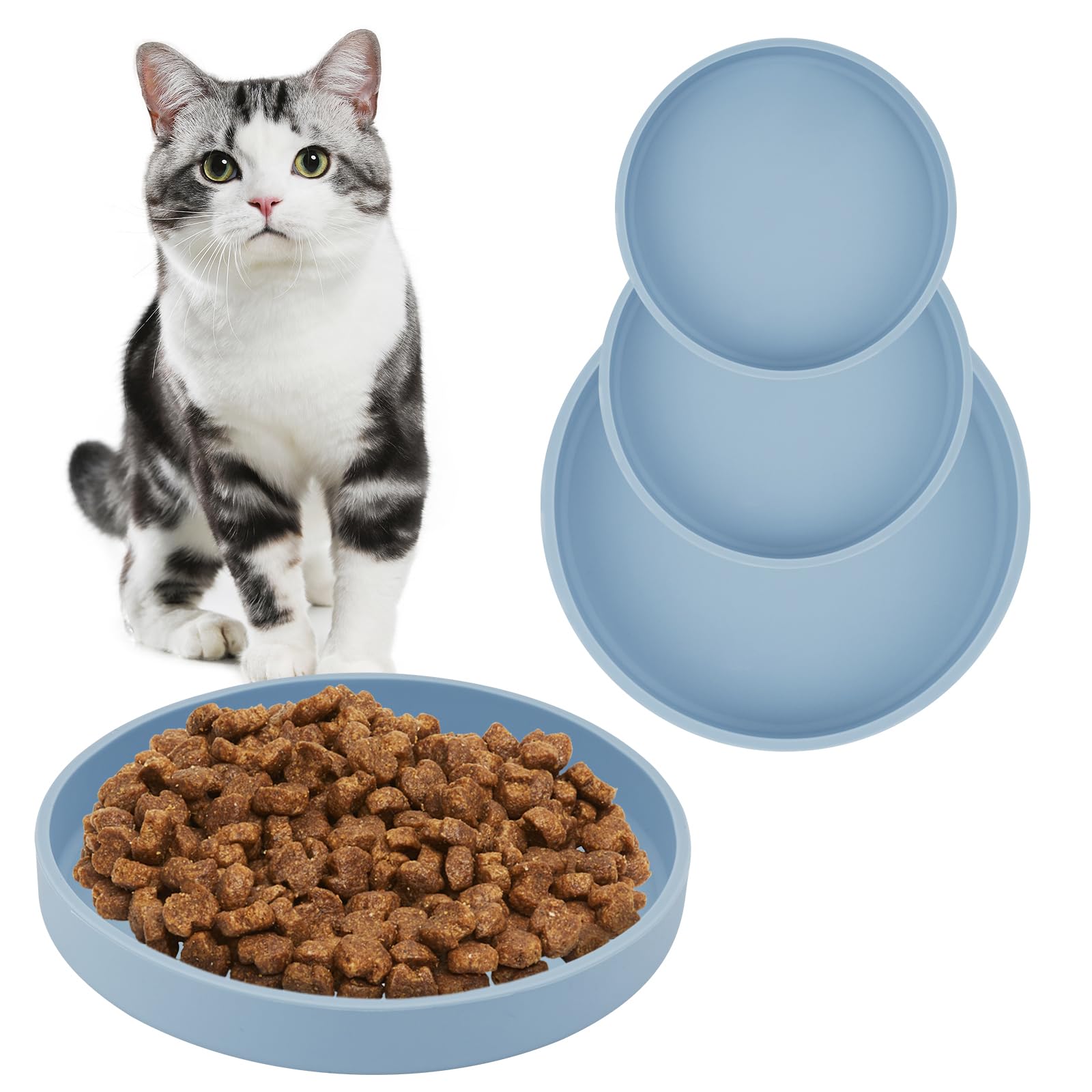 Cautious 3 Piezas Cuenco de Silicona para Gatos, Mascotas, Platos para Gatos y Perros, Cuenco Gato Antideslizante, Recipiente Comida para Mascotas, Cuenco para Comida Seca y Comida Húmeda,Azul