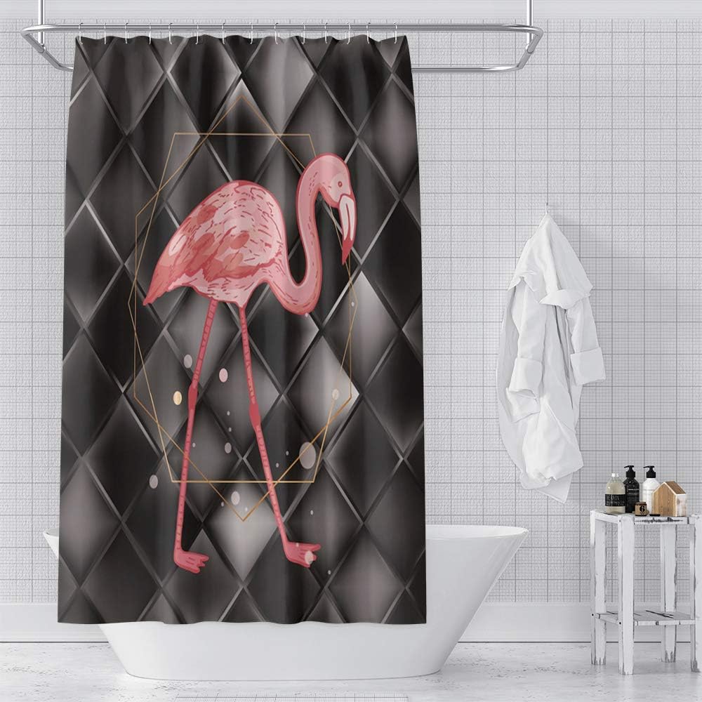 OERJU 72x72inch Pink Flamingo Shower Curtain Geometric Square Diamonds Arranged Modern Abstract Art for Bathroom Decor Waterproof Fabric Polyester Bathtub Grey Shower Curtain Liner with Hooks Durable
