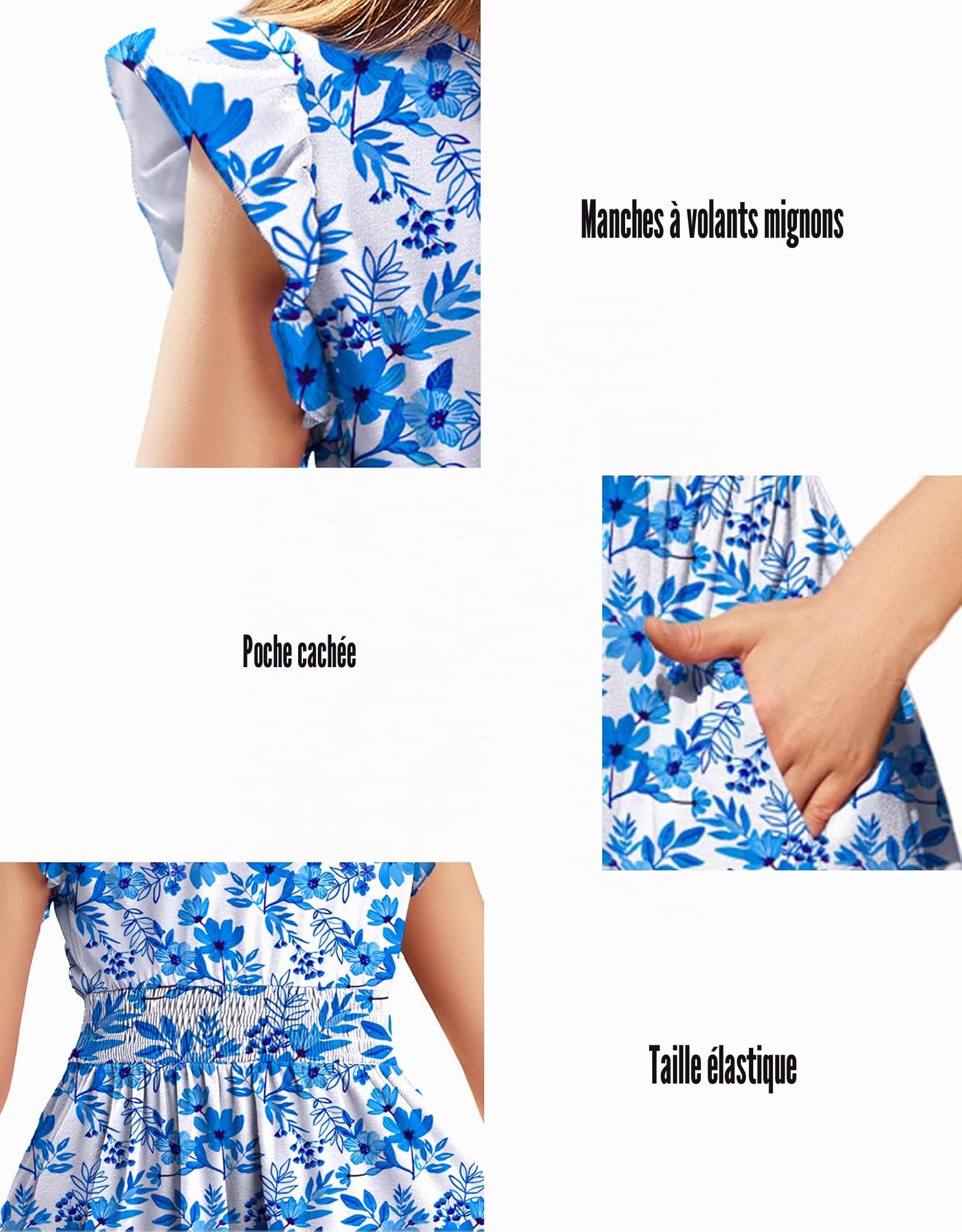 Arshiner Robes Filles Manches Flottantes Enfants d'été Coton Robe Loisir Elégante sans Manches Robes pour Filles 5-14 Ans
