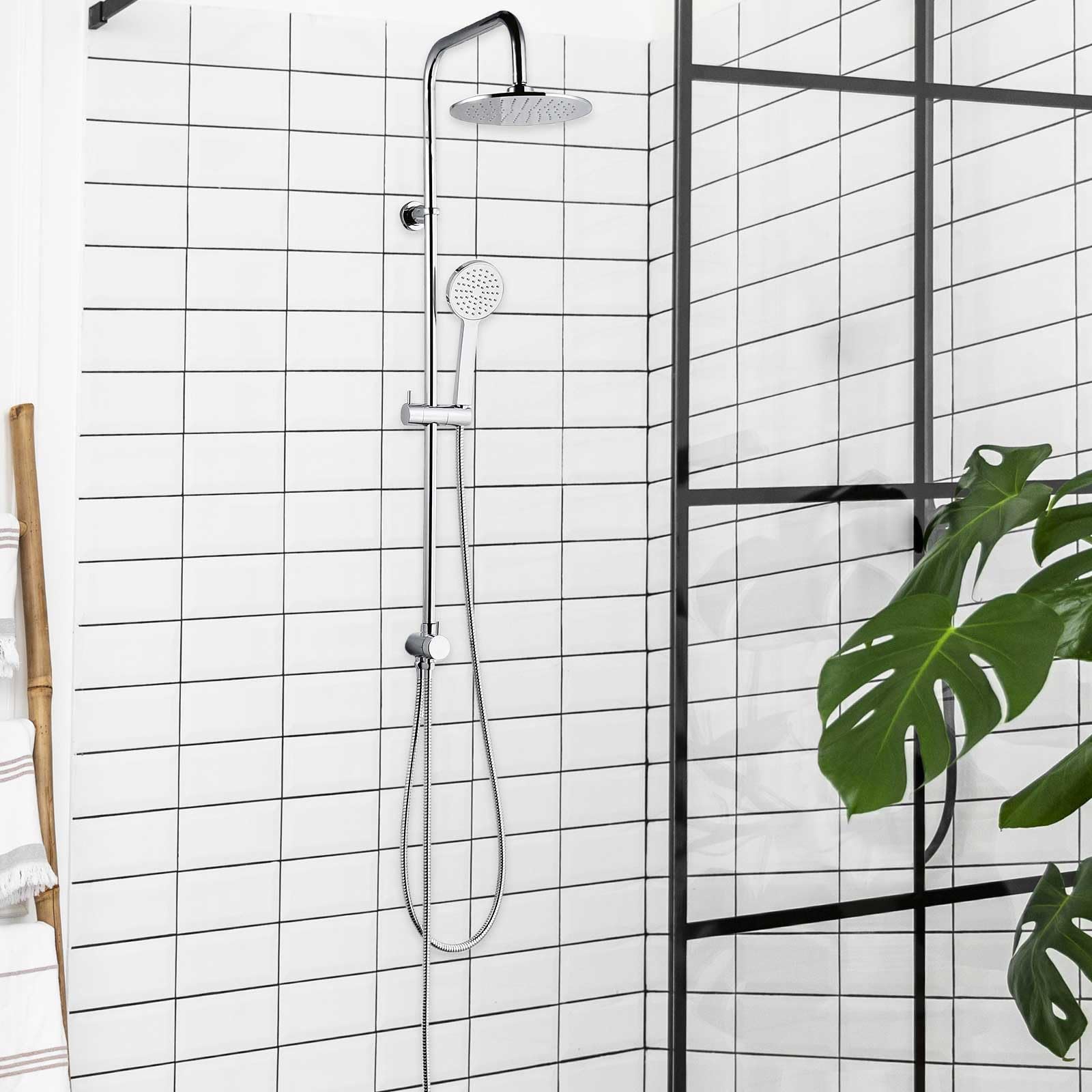 K2O Columna de Ducha sin Grifo Chillout Valley 96,5 cm Diseño Redondo de Acero Inoxidable con Rociador y Ducha de Mano