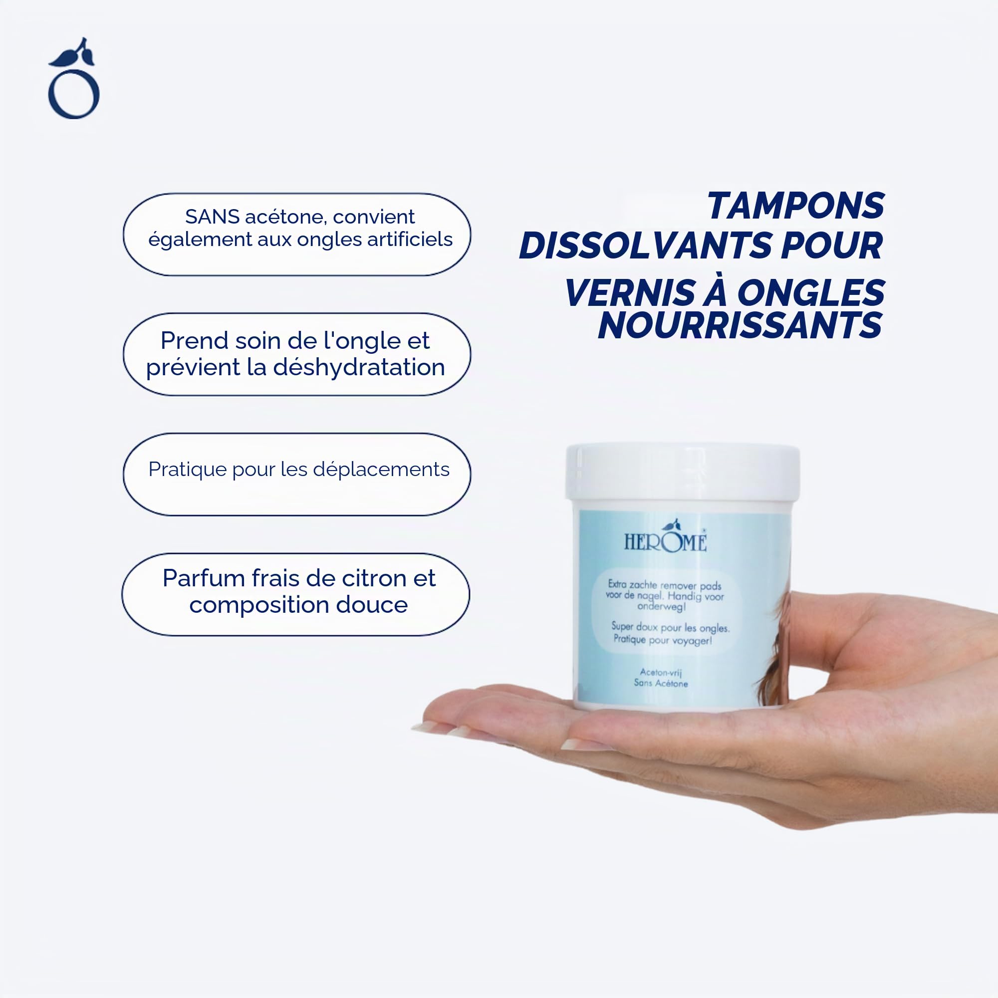 Herome Disques Dissolvants à Vernis à Ongles (Caring Nail Polish Remover Pads) - Sans Acétone - 100 pads