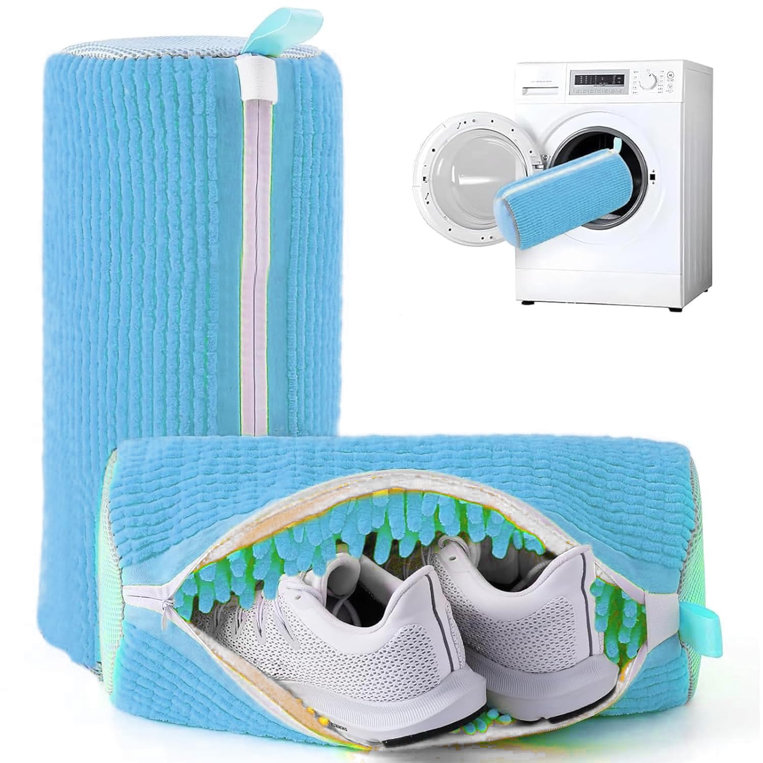 Shoe Washing Machine Bag for Laundry | Reusable Mesh Zipper Shoe Protector for Washer & Dryer | Plush Cleaning Cover Pouch for Sneakers, Delicates & Toys (Blue, Pack of 1)-image-42