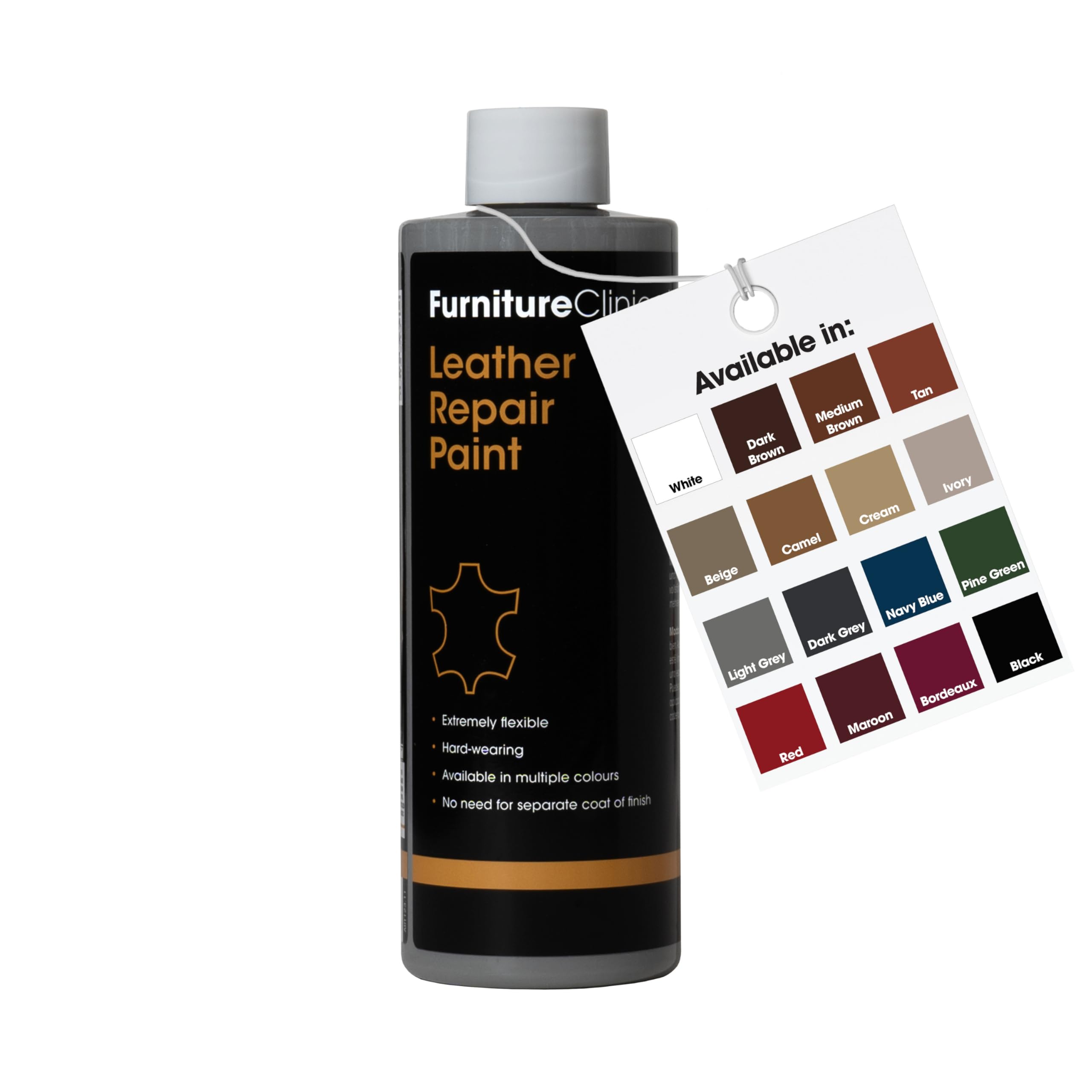 Furniture Clinic Leather Repair Paint & Dye | Self Seal Colourant for Quick and Easy Leather Repair | Suitable for Sofas, Car Seat, Shoes, Handbag, and More - Dark Grey, 250ml